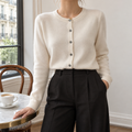 Grace Wool Crewneck Cardigan in Ivory