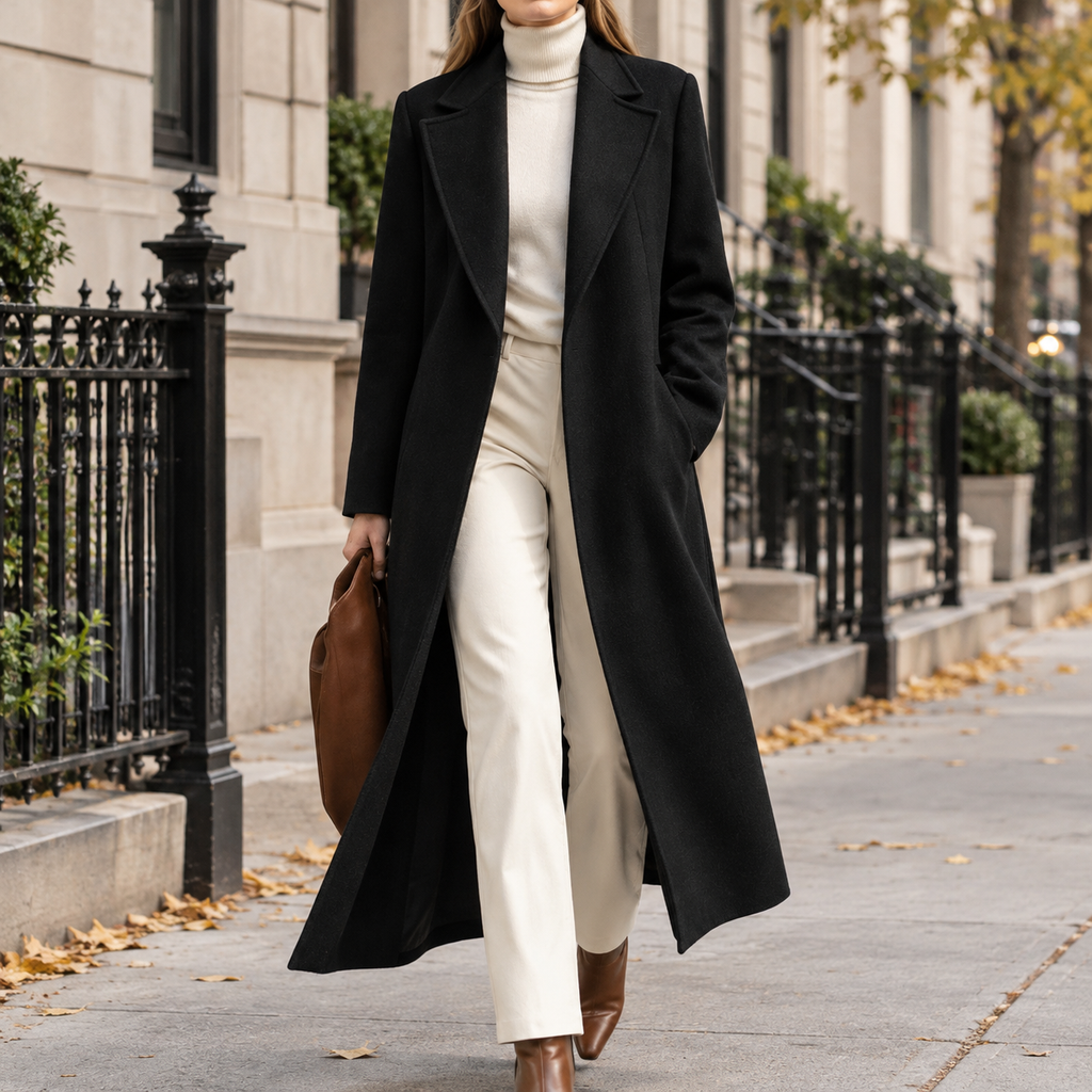 Audrey Longline Lapel Coat in Black