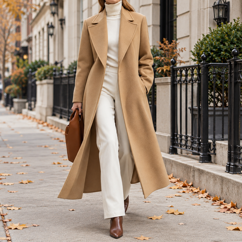 Audrey Longline Lapel Coat in Camel