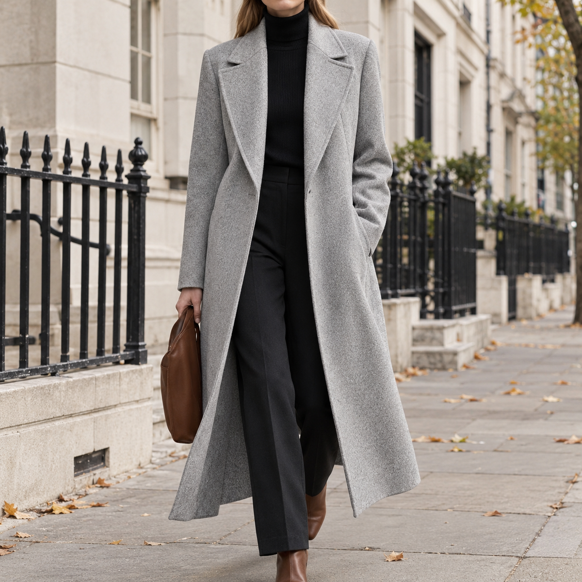 Audrey Longline Lapel Coat in Gray