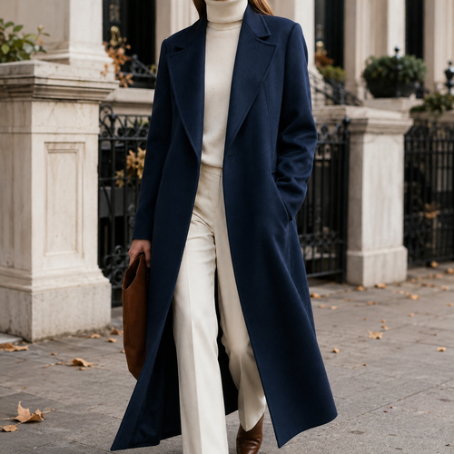 Audrey Longline Lapel Coat in Navy